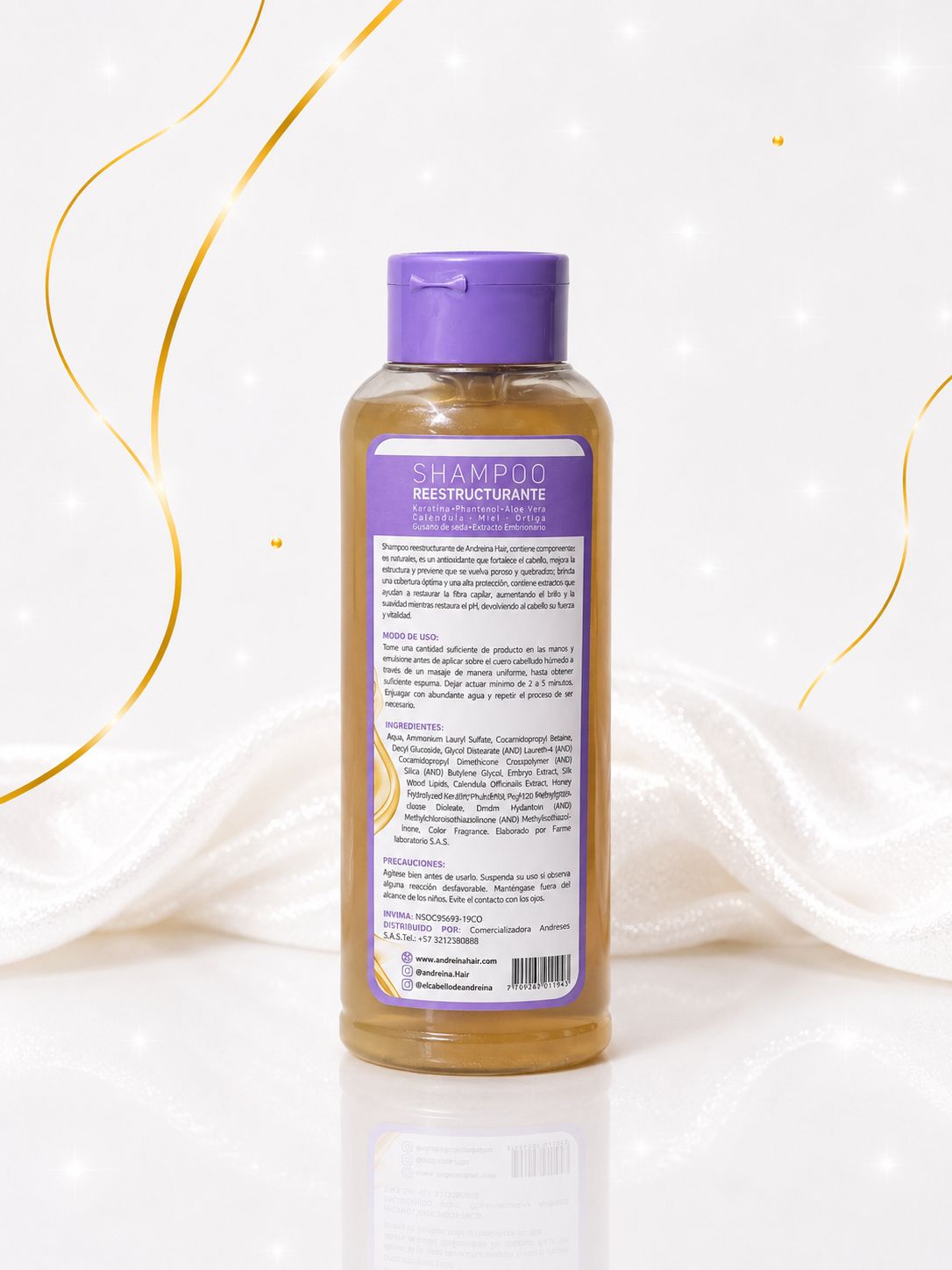 Shampoo Reestructurante de Keratina, Phantenol, Aloe Vera, Caléndula, Miel, Ortiga, Gusano de Seda y Extracto Embrionario